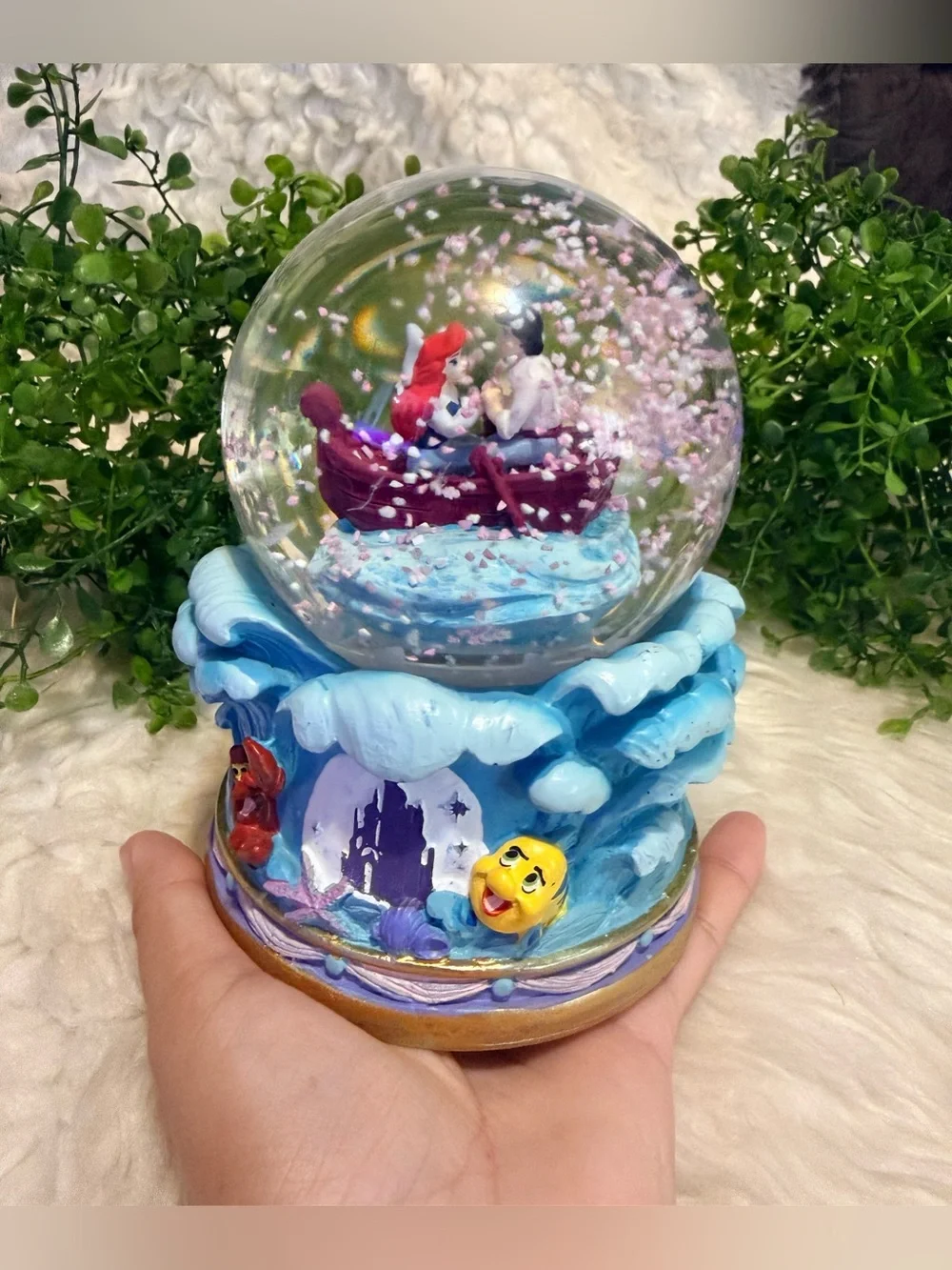 Disney Ariel & Eric Snow Globe with Red Boat and Blue Base